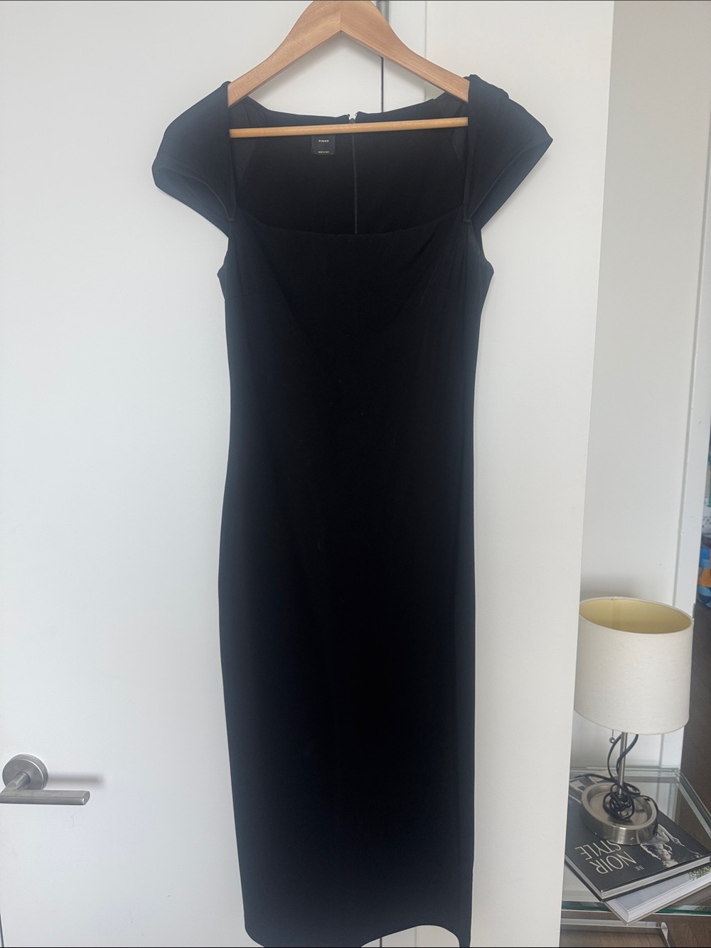 Pinko Black Cap-Sleeve Square-Neck Midi Dress